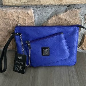 Piero Guidi Extra Large Double Wristlet Cobalt Blue Signature Leather Italy